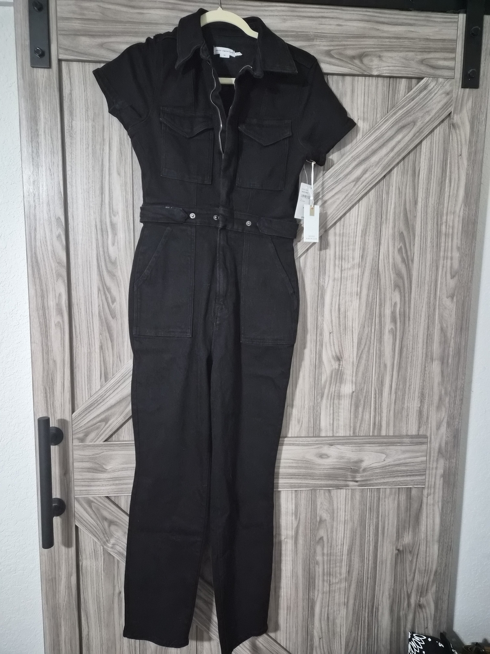 Good American Black Short-Sleeve Utility Jumpsuit
